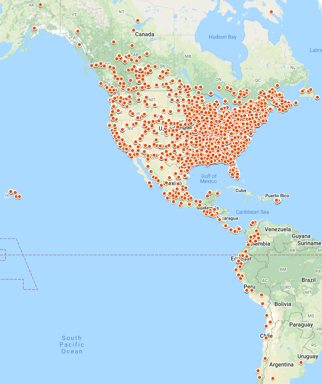 Map of all the stores that carry Diamond Gard products.